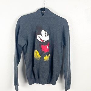 DISNEY Gray Long Sleeves Micky Mouse Kangaroo Pocket Hoodie Sweatshirt Small